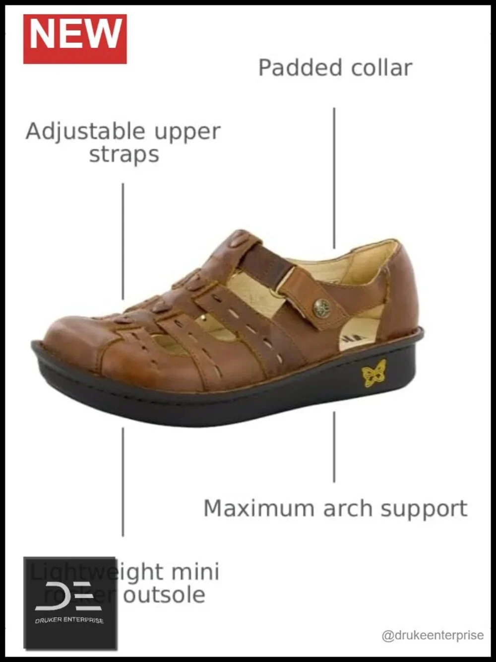 Women's Leather Fisherman Sandal with Adjustable Hook & Loop Straps APMA